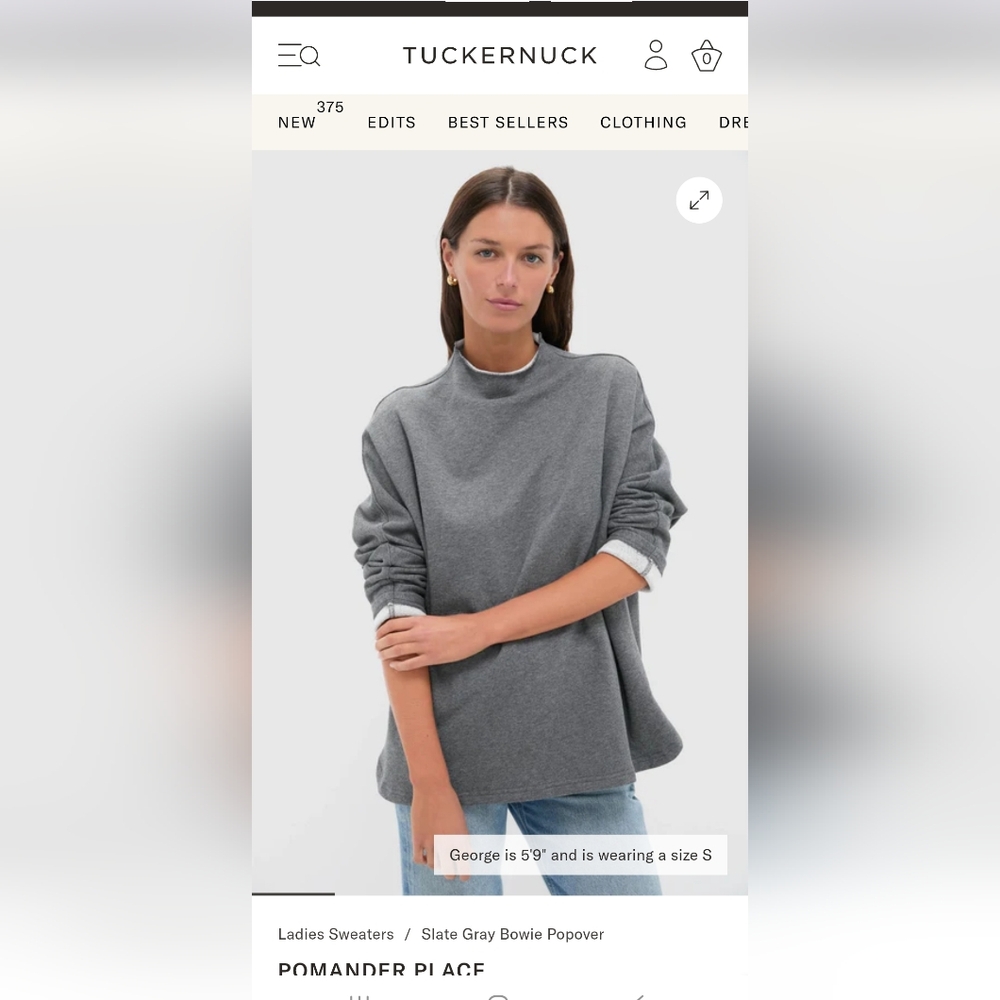 Slate Gray Mock-Neck Popover Sweater